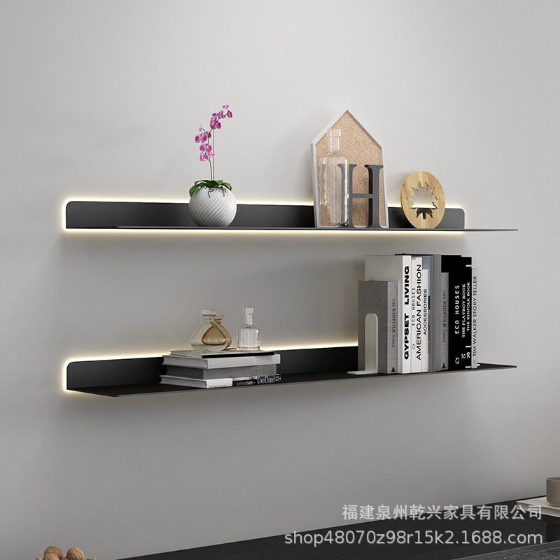 简约一字板墙壁发光搁板客厅手办层板金属板置物架书架墙上展示架