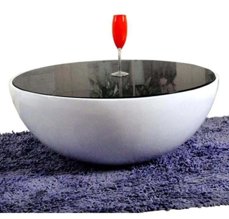 田邦家具 创意个性茶几弧形玻璃钢白色黑色钢化玻璃时尚客厅组合