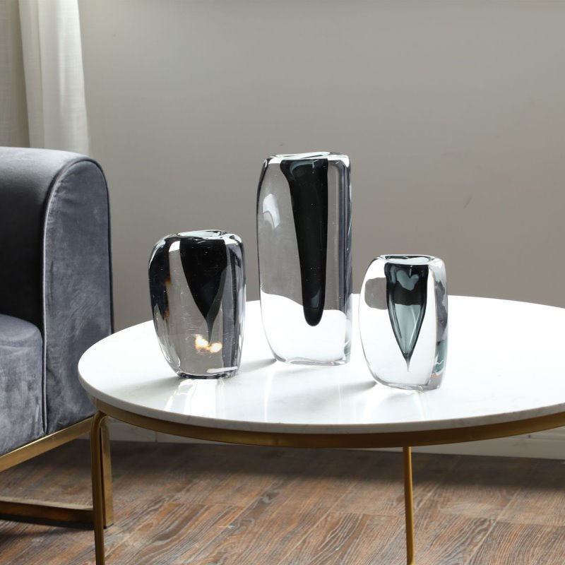 碧轩吕林霞加厚琉璃花瓶透明灰家居摆件软装酒店设计新品厚重花瓶