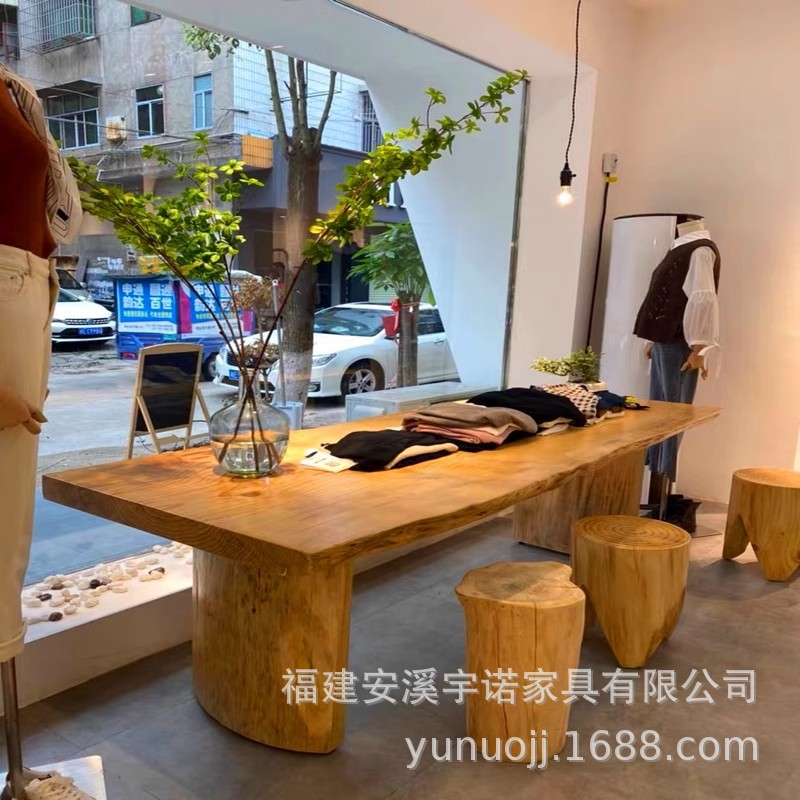 新中式原木桌子电脑桌店铺流水台展示桌实木泡茶桌餐桌摆放中岛桌