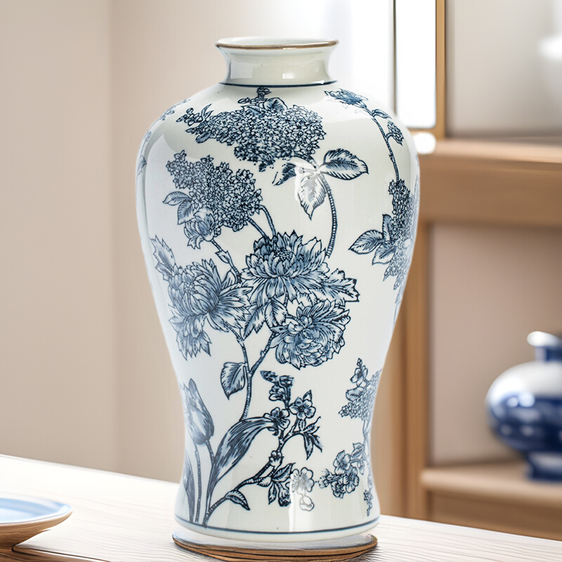 青花瓷瓶玄关花瓶摆件乔迁礼青花瓷新中式花瓶摆件花瓶客厅批发
