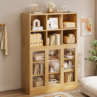 全实木靠墙杂物柜客厅立柜储物柜落地置物架带柜门防尘可组合书柜