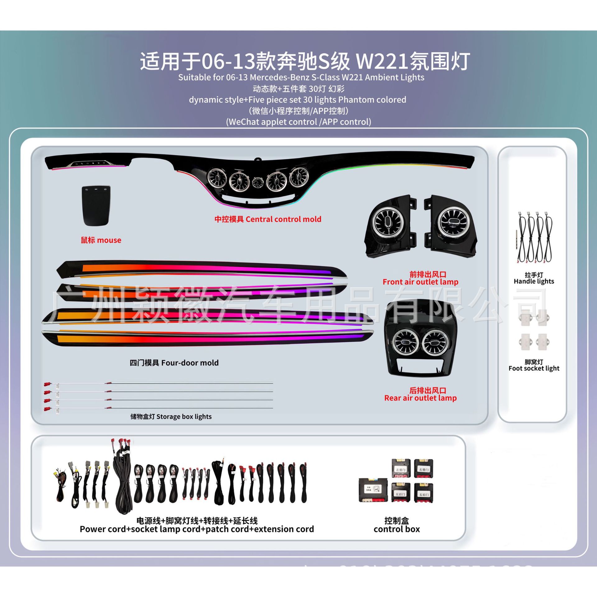 适用05-13款老款奔驰S级气氛围灯64色专车用内饰中控仪表脚底灯