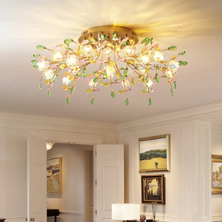 美式金色水晶吸顶灯复古工业风田园客厅壁灯咖啡卧室餐厅创意灯具
