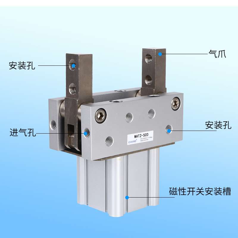 气动手指气缸阔型夹紧MHT2-32DMHT2-40D50D63D支点开闭肘节型气爪