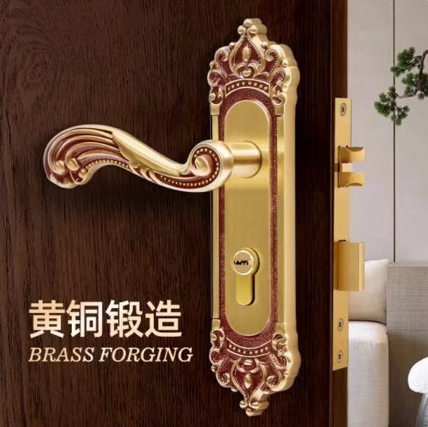 轻奢室内纯铜门锁机械木门欧式执手锁具卧室家用高档房门全铜锁