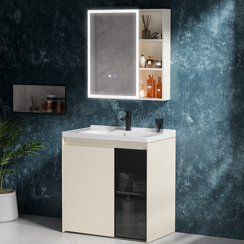 太空铝烤漆落地浴室柜组合轻奢卫生间洗漱台洗脸洗手池陶瓷一体盆