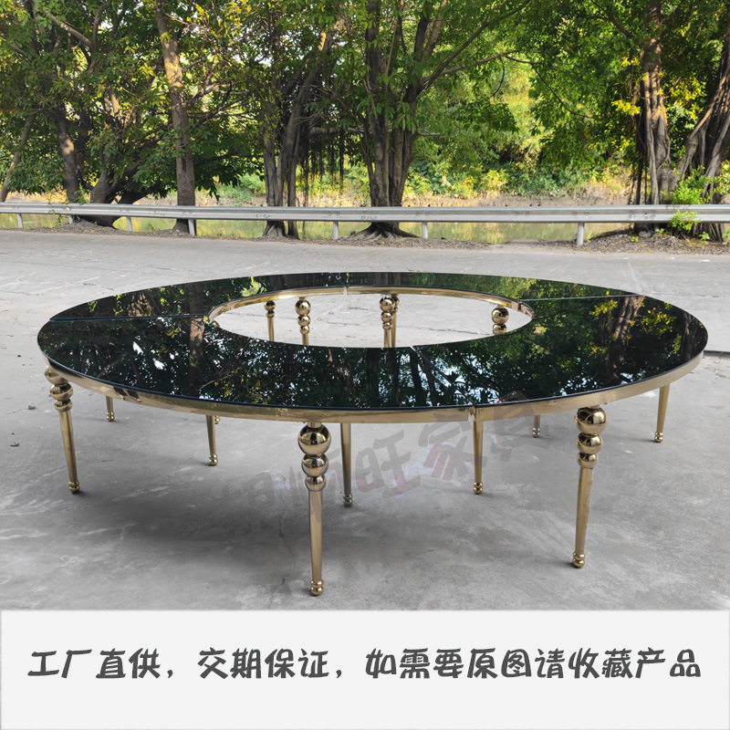 厂家供应不锈钢欧式婚庆餐桌酒店宴会厅圆桌钢化玻璃派对桌子批发