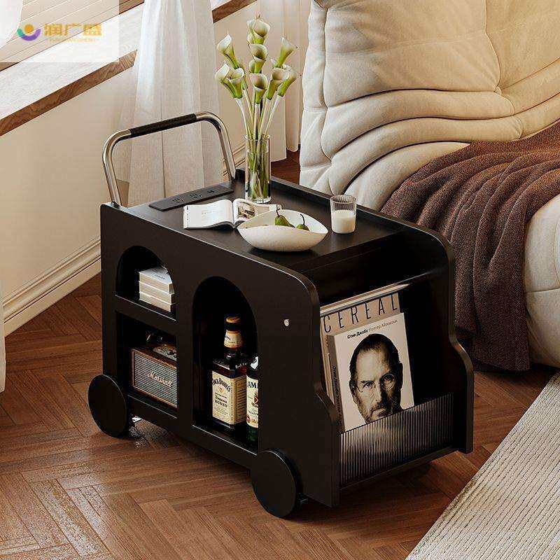 创意推车客厅置物架美式沙发边几轻奢高级感可移动茶几小桌子边柜