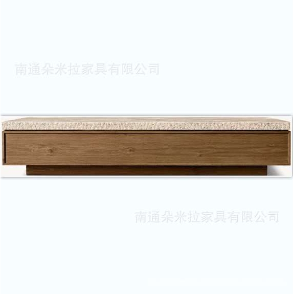 RH美式实木高端茶几桌面采用洞洞石设计简约时尚