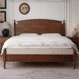 实木床美式复古北美黑胡桃木1.5单人简约主卧1.8米法式双人床中古