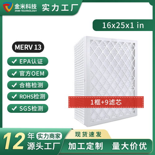 16x25x1板式塑料框空气过滤器- MERV 13 防尘宠物抗敏 (1+9 )片装