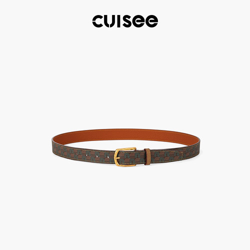 Cuisee/崔氏新款男女老花皮带针扣拼鸵鸟皮时尚百搭真皮腰带女