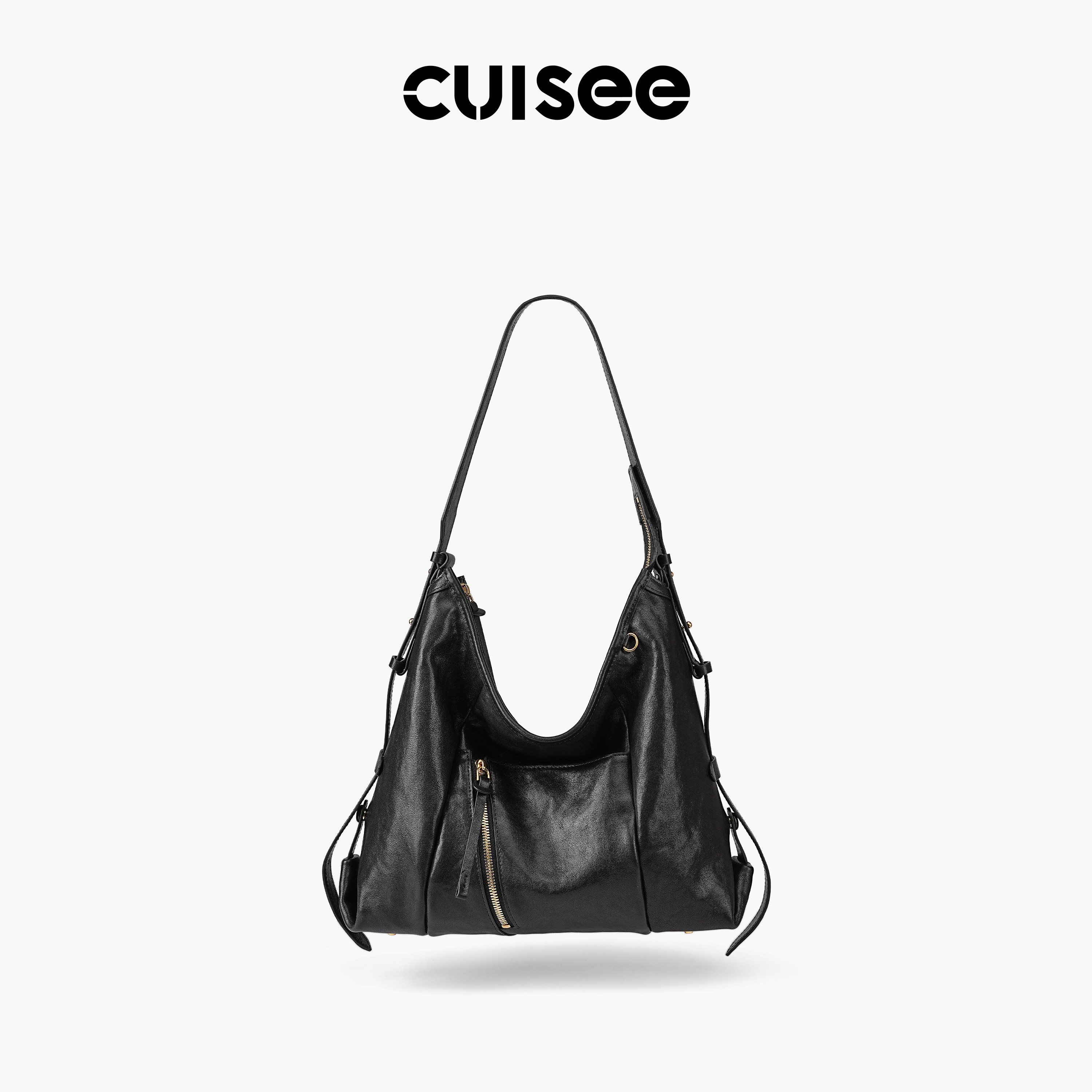 Cuisee/崔氏新款机车hobo包包植鞣皮真皮百搭通勤斜跨休闲包包女