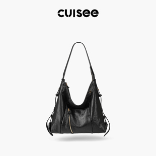 Cuisee/崔氏新款机车hobo包包植鞣皮真皮百搭通勤斜跨休闲包包女