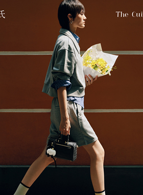 Cuisee/崔氏新款包包女mini波士顿手提小包鹿皮通勤真皮斜挎包包