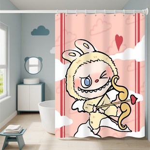 泡泡玛特拉布布浴室浴帘卫生间防水加厚布免打孔防霉淋浴隔断浴帘