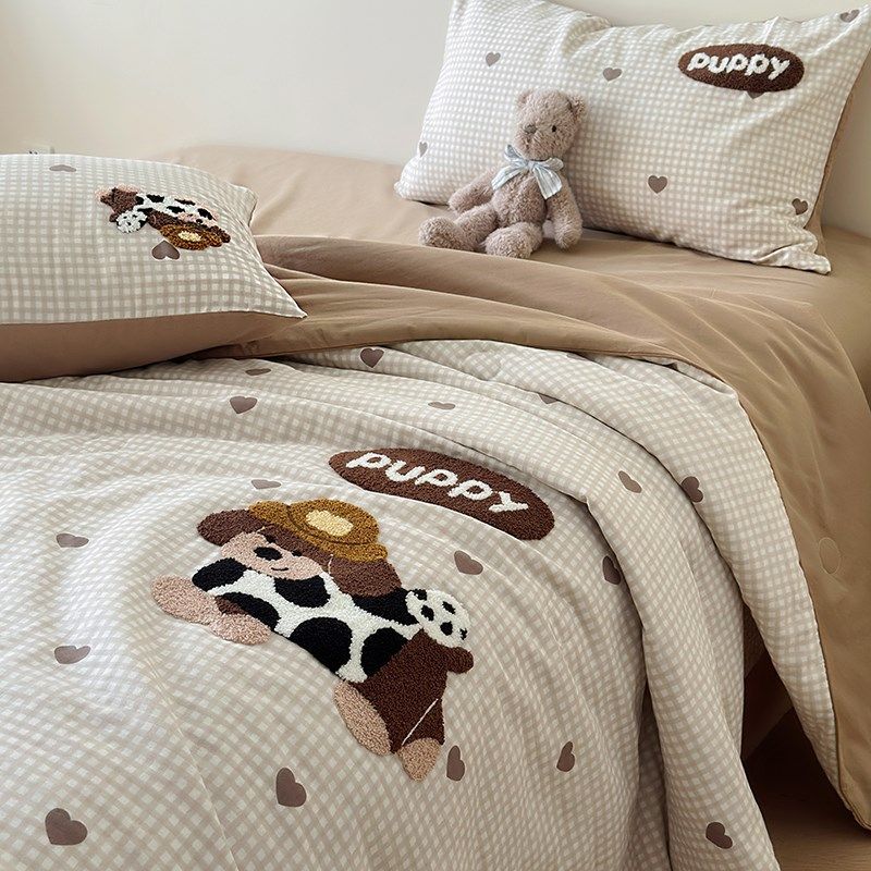 纯棉夏凉被四件套可机洗2025新款双层纱全棉儿童空调被夏季薄被子