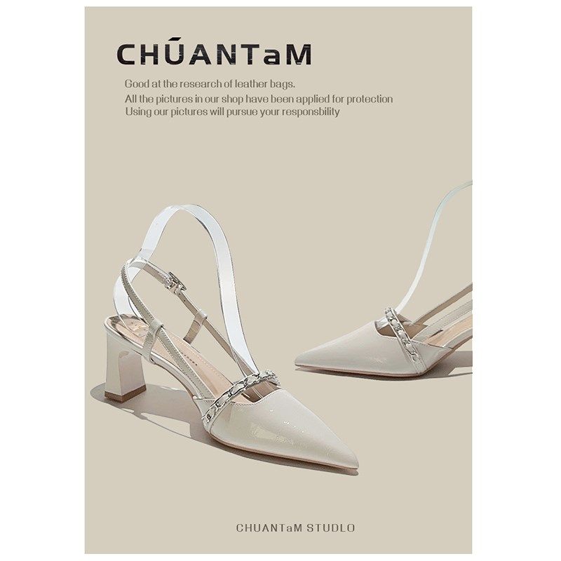 绝美包头凉鞋女款2025年新款夏季百搭不累脚法式尖头粗跟高跟鞋女