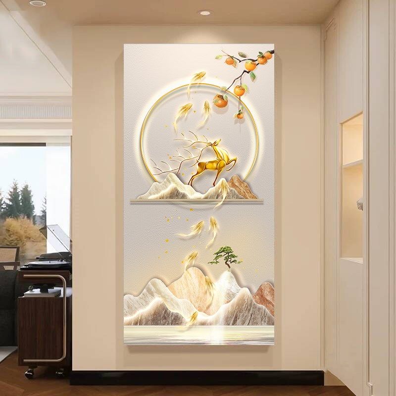 奶油风福禄玄关装饰画入户门正对墙挂画走廊过道壁画九鱼图新款,家居饰品,现代装饰画,淘宝优惠券,粉丝福利购,淘宝优惠卷