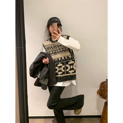 爱情魔鬼鱼 时尚套装女2024冬季新款长袖衬衫无袖叠穿马甲两件套