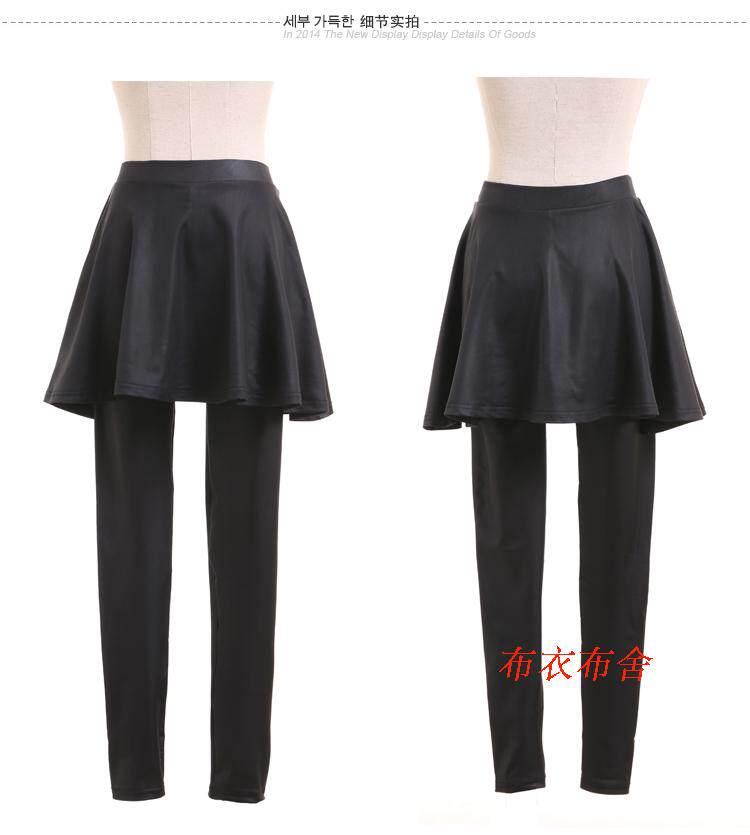 女士高弹纯棉仿皮显瘦透气加肥加大打底裤+百褶裙假两件量身定做