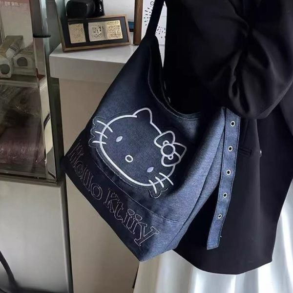 百搭新款休闲大容量通勤包包女水桶包托特牛仔布单肩斜挎包