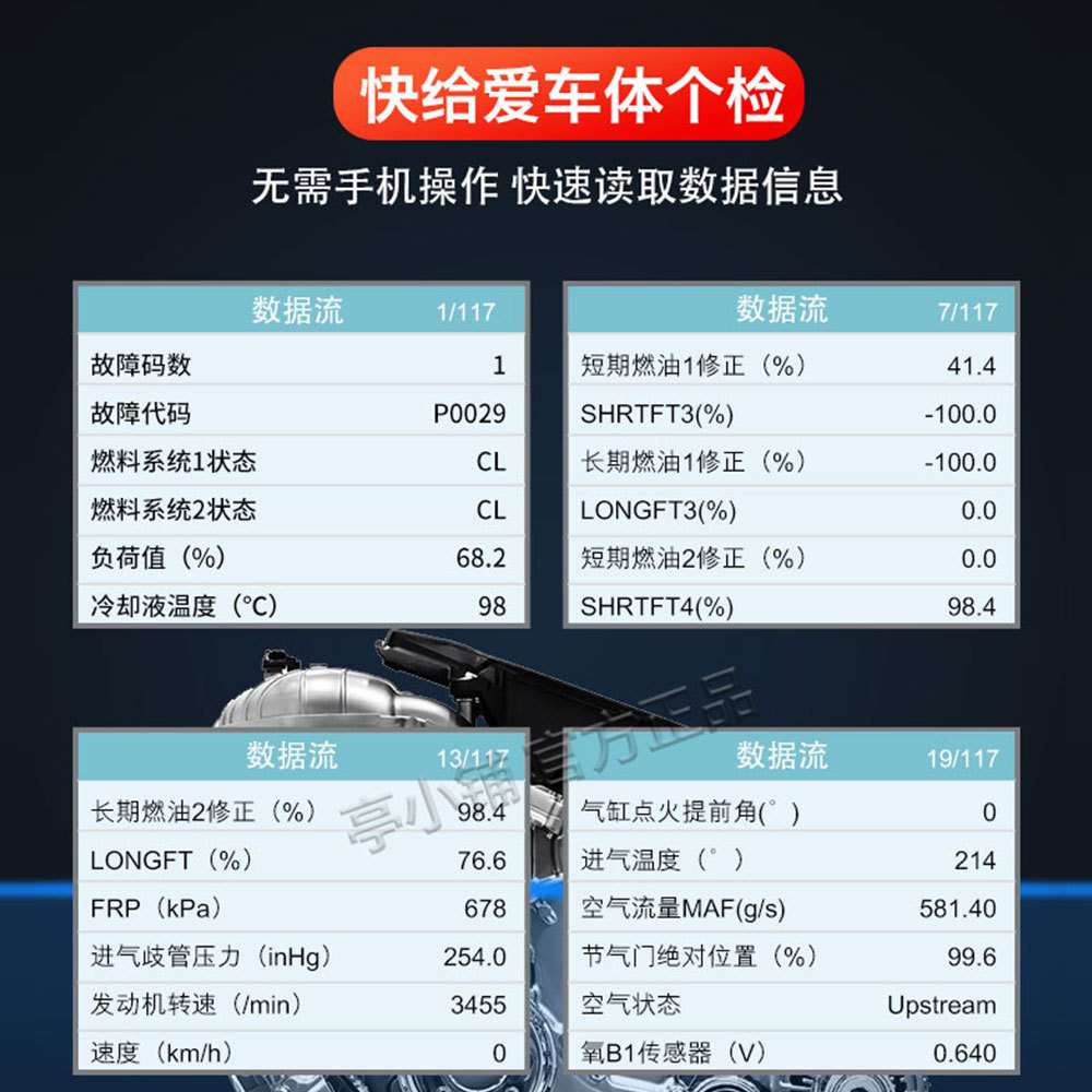 汽车诊断仪发动机故障检测工具数据流车架号读取故障码消除OBD2