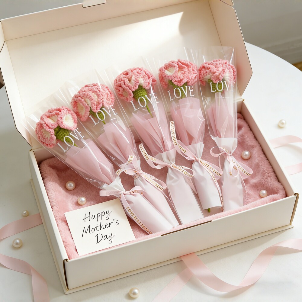 送老师教师节礼物手工钩织康乃馨永生仿真花母亲礼物送妈妈小礼品图片