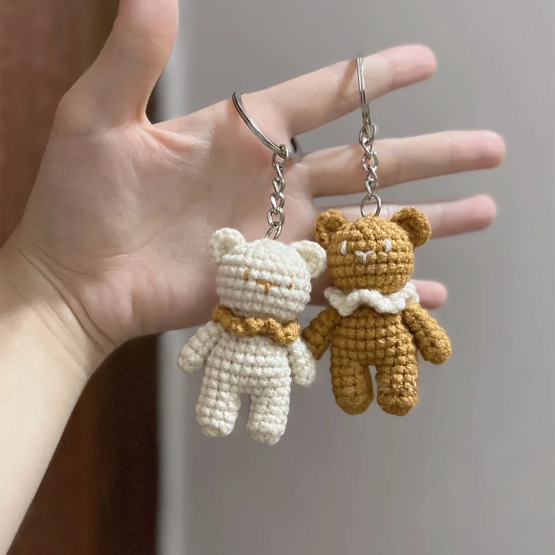 情侣小熊玩偶毛线钩织diy手工编织礼物包包挂件雪妃尔萌娃娃4股线