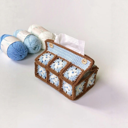 费尔岛风纸巾盒祖母格拼接手工diy钩针编织毛线家居装饰材料包