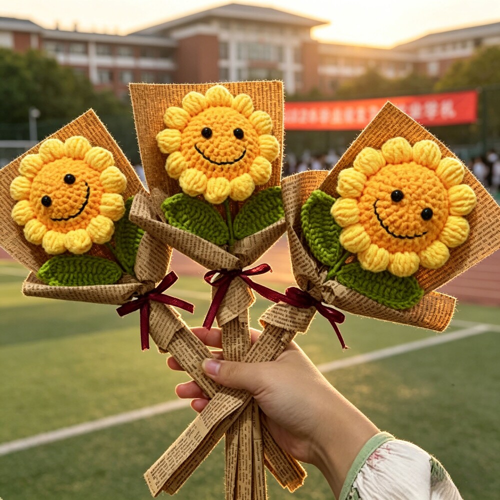 毕业礼物送老师同学创意礼盒手工编织向日葵笑脸花束成品个性创意