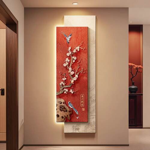 喜上枝头新中式玄关装饰画花鸟过道走廊尽头挂画寓意好入户壁画灯