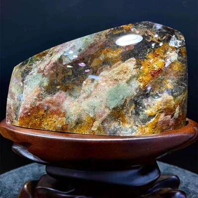 天然水晶四季幽灵景石观赏石千层山聚宝绿幽灵金字塔幽灵原石摆件