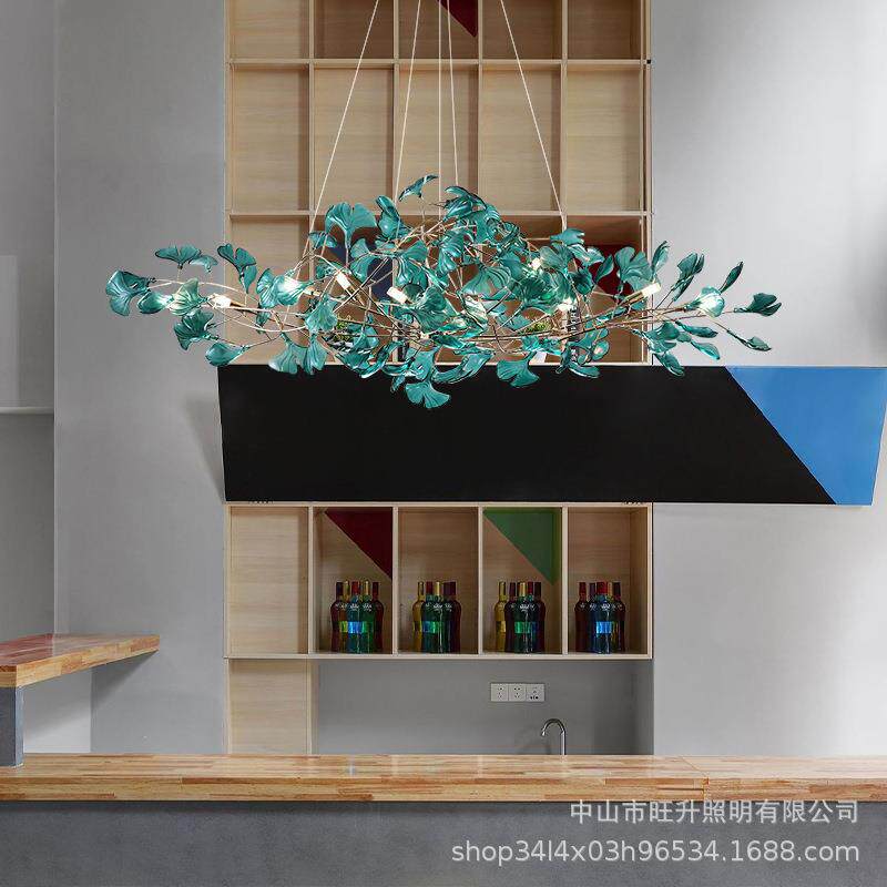 简约大气新款创意彩色银杏叶树枝吊灯设计师复式楼别墅楼梯餐厅灯