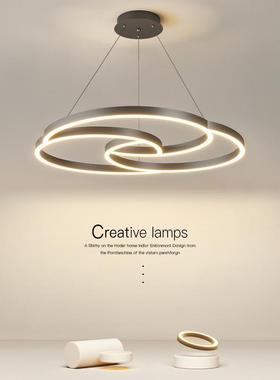 客厅吊灯意式极简轻奢设计师创意艺术黑色led圆环大厅主吊灯