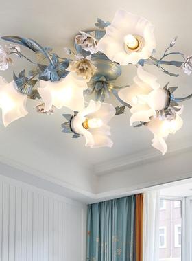 佳苑客厅田园灯具卧室吸顶灯书房美式乡村餐厅蓝色水晶欧式吸顶灯