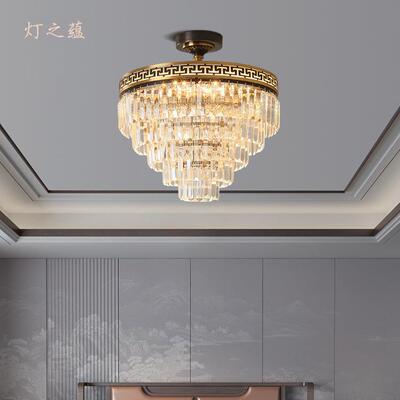 灯之蕴全铜新中式水晶吸顶灯卧室圆形餐厅灯现代门厅灯过道吊灯具