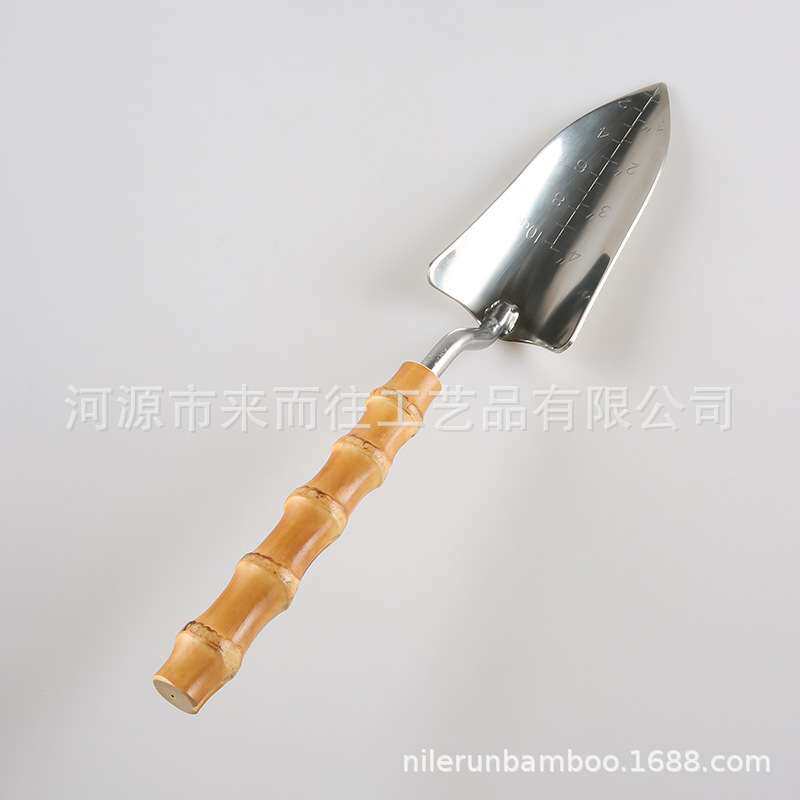 园林艺工具不锈钢加厚竹节根木柄花草盆栽种植带刻度小尖移植铲子
