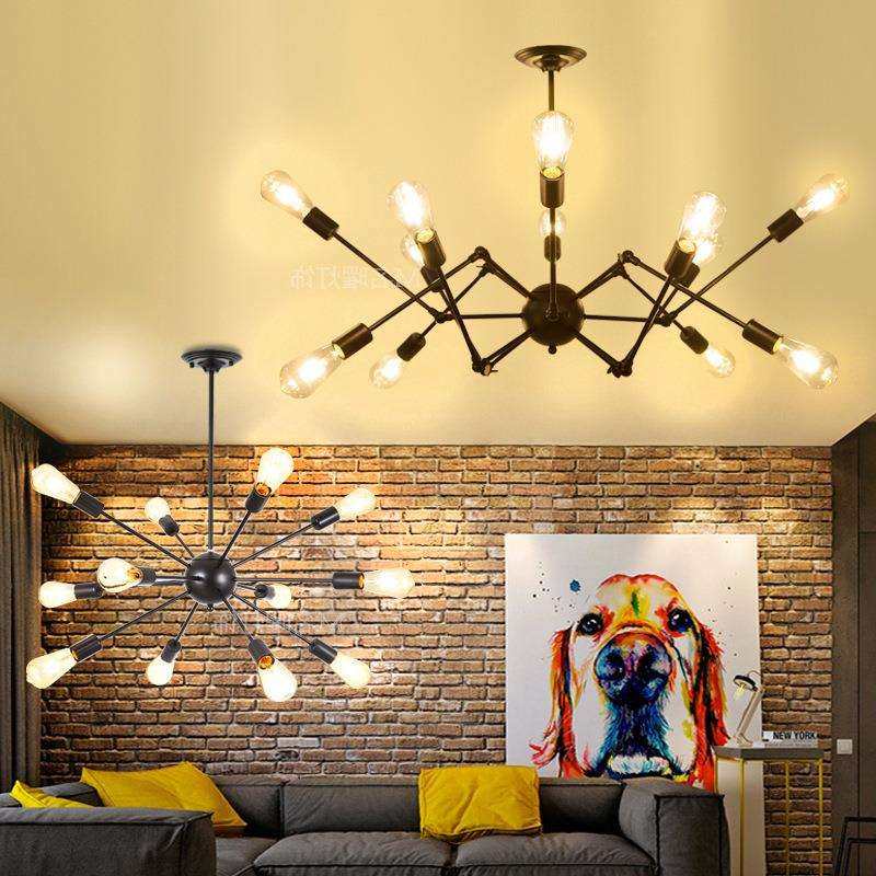 美式复古工业风吊灯创意个性客厅餐厅酒吧服装店多头蜘蛛铁艺灯具