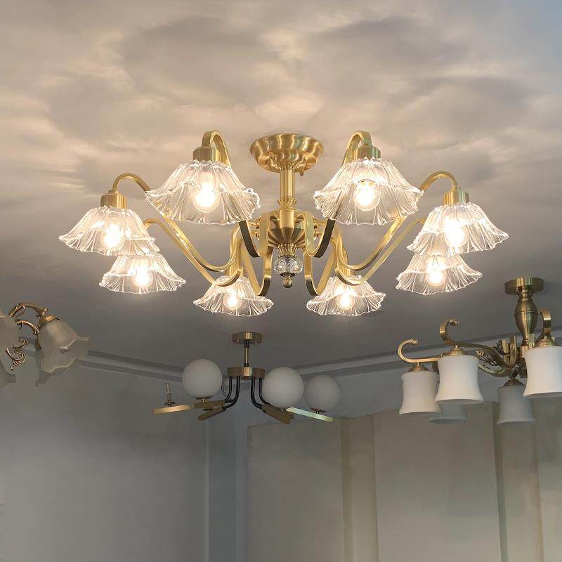 全铜美式吸顶灯客厅大灯轻奢吊灯法式房间卧室餐厅主灯简欧花朵灯