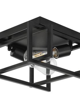 跨境亚马逊美式复古工业走廊卧室楼道阳台玄关黑色四方铁艺吸顶灯