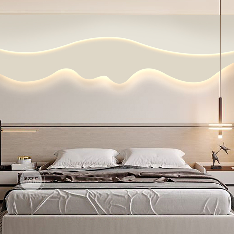 奶油风卧室牀头装饰画不规则主卧挂画现代简约房间背景墙发光壁画