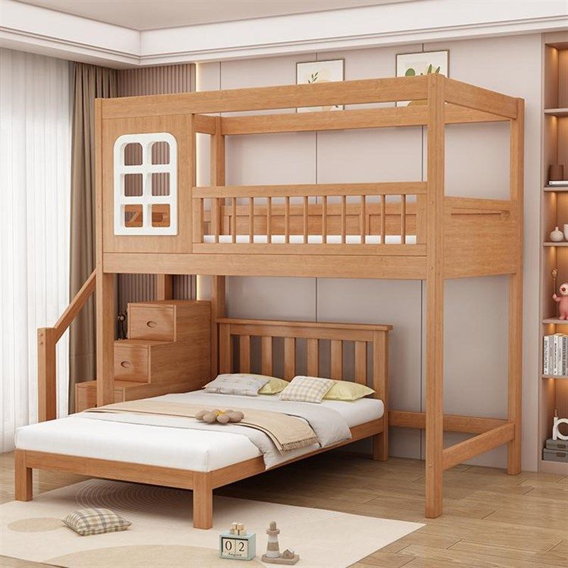 红橡木上下铺双层床交错式高低床小户型上下床儿童床高架床子母床,住宅家具,高低/子母床,淘宝优惠券,粉丝福利购,淘宝优惠卷