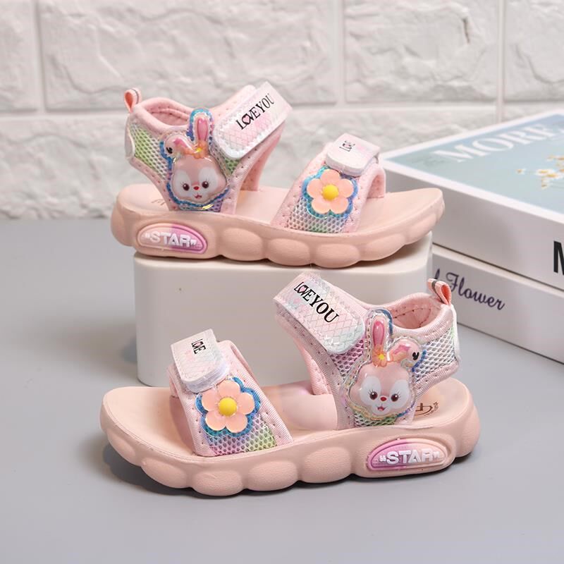 儿童凉鞋女公主鞋中小童女宝宝小学生闪灯沙滩魔术贴防滑夏季鞋子