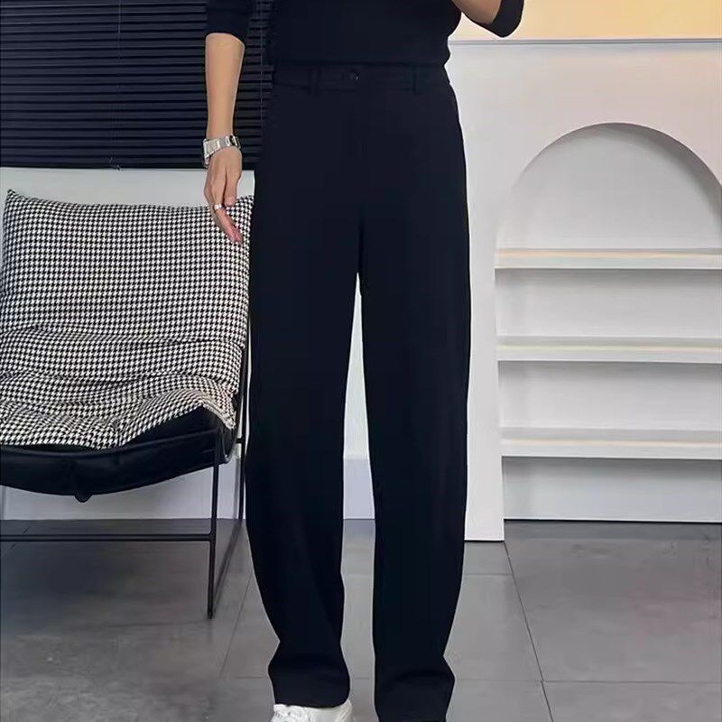 那不勒斯黑色直筒西裤垂坠感高级感宽松男士阔腿裤春秋款休闲长裤