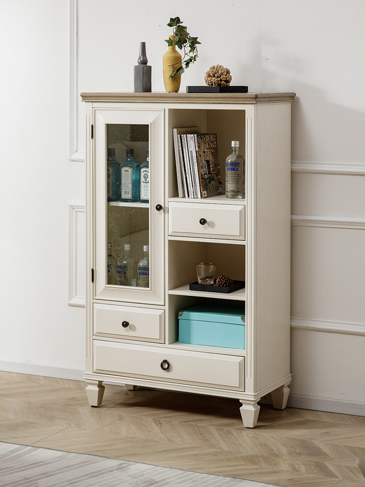 美式酒柜纯实木简约侧柜客厅玻璃柜储物架储物柜墙玻璃门白色柜,住宅家具,酒柜,淘宝优惠券,粉丝福利购,淘宝优惠卷