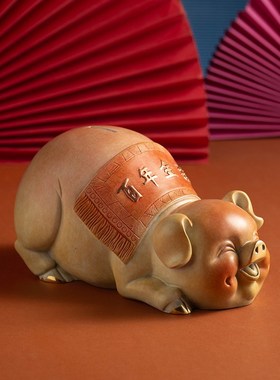 铜猪摆件百年金猪家居装饰礼品客厅玄关柜子办公室桌面吧台储蓄罐
