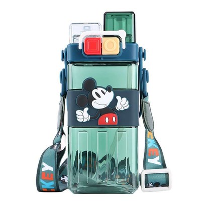 网红双饮儿童f水杯方形背带幼儿园吸管杯夏季上学用直饮塑料杯