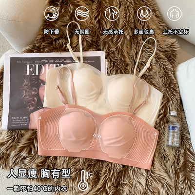 夏季薄款凉感内衣女大胸显小收副乳防下垂白色抹胸细肩带文胸